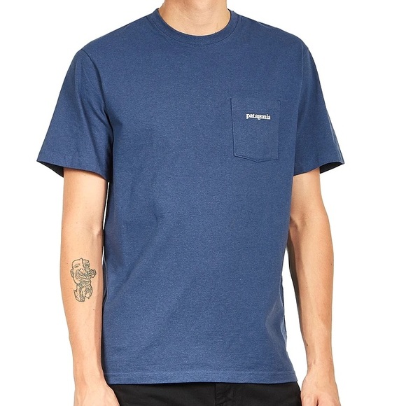 PATAGONIA LINE LOGO RIDGE POCKET RESPONSIBILI-TEE MEN'S BLUE BACK GRAPHIC LARGE - Picture 2 of 13